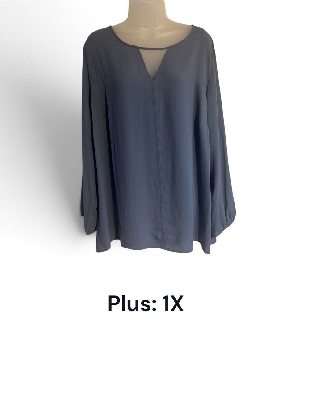 Pretty Blue Long Sleeve Keyhole Blouse Plus: 1X #X